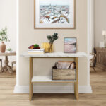 48 Inch Faux Marble Console Table with Gold Frame