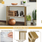 48 Inch Faux Marble Console Table with Gold Frame