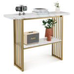 48 Inch Faux Marble Console Table with Gold Frame