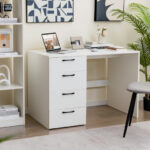 White Computer Desk with Spacious Top and 4 Drawers 8 White Computer Desk with Spacious Top and 4 Drawers