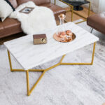 White Faux Marble Coffee Table with Gold X-Shaped Metal Base 9 White Faux Marble Coffee Table with Gold X-Shaped Metal Base