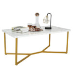 White Faux Marble Coffee Table with Gold X-Shaped Metal Base 10 White Faux Marble Coffee Table with Gold X-Shaped Metal Base