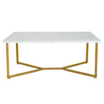 White Faux Marble Coffee Table with Gold X-Shaped Metal Base 11 White Faux Marble Coffee Table with Gold X-Shaped Metal Base