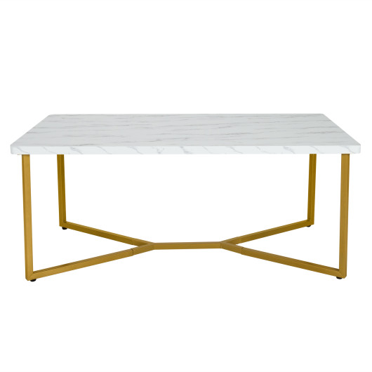 White Faux Marble Coffee Table with Gold X-Shaped Metal Base 4 White Faux Marble Coffee Table with Gold X-Shaped Metal Base - Image 4