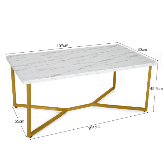 White Faux Marble Coffee Table with Gold X-Shaped Metal Base 5 White Faux Marble Coffee Table with Gold X-Shaped Metal Base - Image 5
