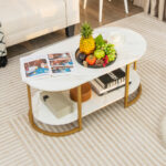 White Faux Marble Coffee Table with Gold Frame and Storage 8 White Faux Marble Coffee Table with Gold Frame and Storage