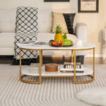 White Faux Marble Coffee Table with Gold Frame and Storage 9 White Faux Marble Coffee Table with Gold Frame and Storage