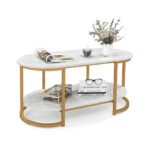 White Faux Marble Coffee Table with Gold Frame and Storage 10 White Faux Marble Coffee Table with Gold Frame and Storage