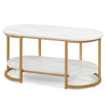 White Faux Marble Coffee Table with Gold Frame and Storage 11 White Faux Marble Coffee Table with Gold Frame and Storage