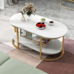 White Faux Marble Coffee Table with Gold Frame and Storage 14 White Faux Marble Coffee Table with Gold Frame and Storage