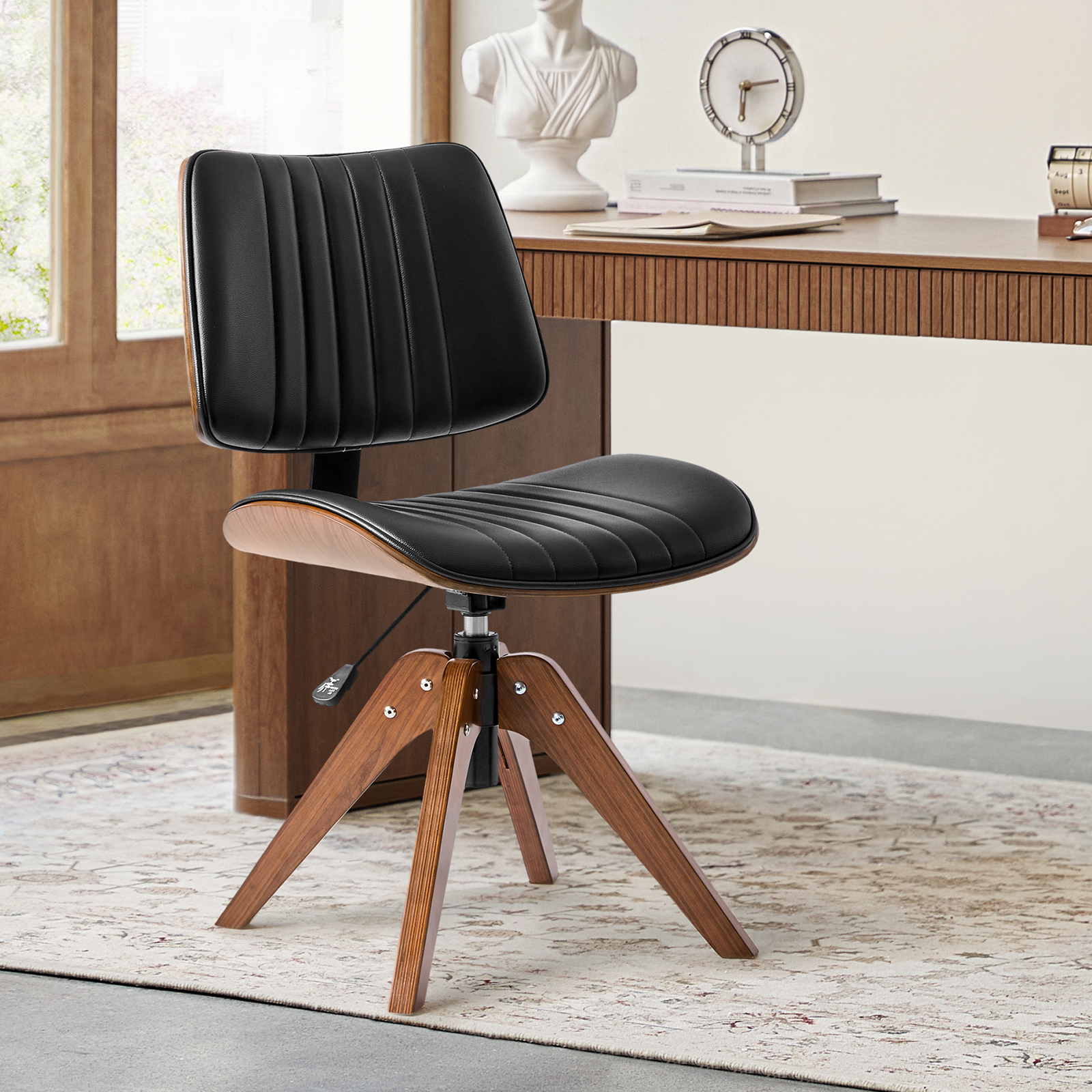Will Black Mid-Century Modern Wood Swivel Office Chair 2 Will Black Mid-Century Modern Wood Swivel Office Chair - Image 2