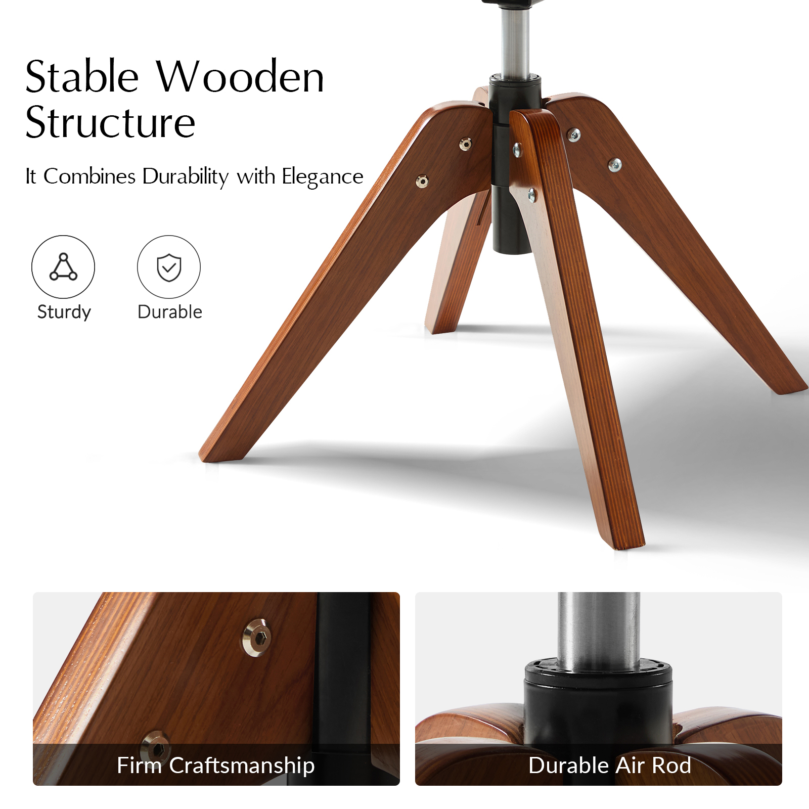 Will Black Mid-Century Modern Wood Swivel Office Chair 4 Will Black Mid-Century Modern Wood Swivel Office Chair - Image 4