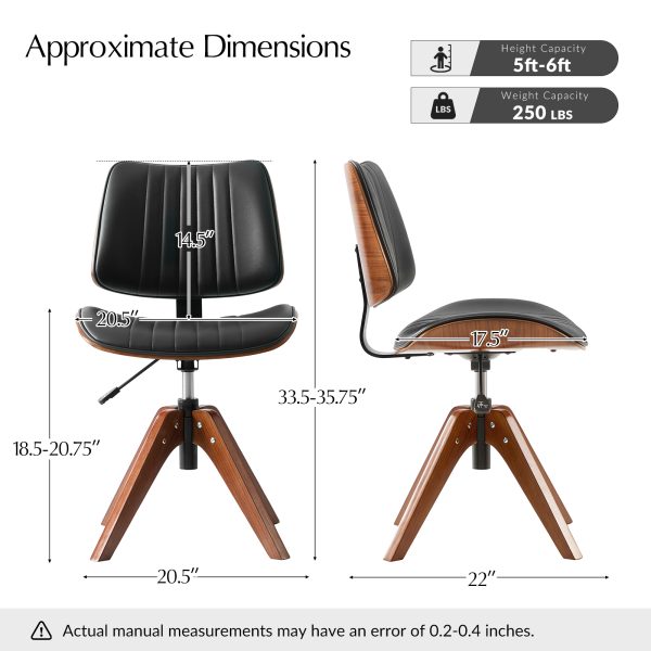 Will Black Mid Century Modern Wood Swivel Office Chair 4