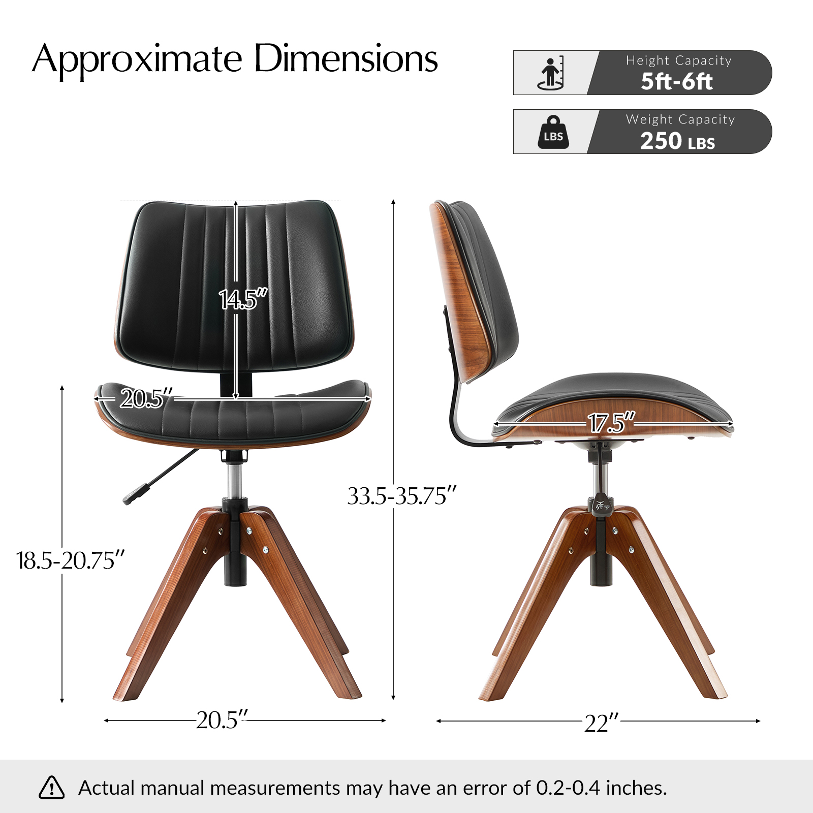 Will Black Mid-Century Modern Wood Swivel Office Chair 5 Will Black Mid-Century Modern Wood Swivel Office Chair - Image 5