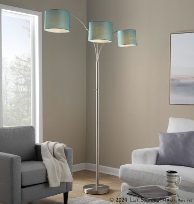 Willow Contemporary Turquoise Linen Shade Floor Lamp