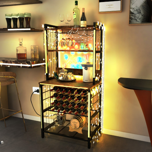 Industrial Wine Bar Cabinet with Storage Shelves and Charging Station - Image 2