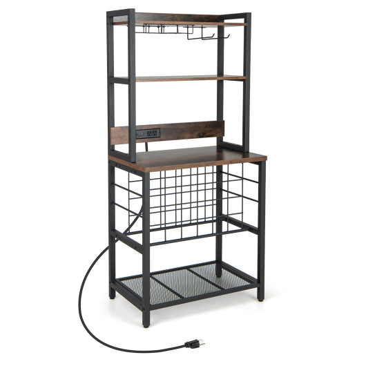 Industrial Wine Bar Cabinet with Storage Shelves and Charging Station - Image 3