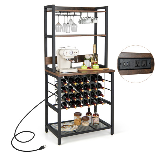Industrial Wine Bar Cabinet with Storage Shelves and Charging Station - Image 4