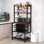 Industrial Wine Bar Cabinet with Storage Shelves and Charging Station