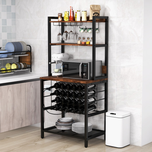 Industrial Wine Bar Cabinet with Storage Shelves and Charging Station - Image 6