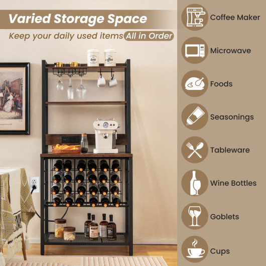 Industrial Wine Bar Cabinet with Storage Shelves and Charging Station - Image 7