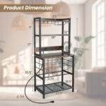 Industrial Wine Bar Cabinet with Storage Shelves and Charging Station