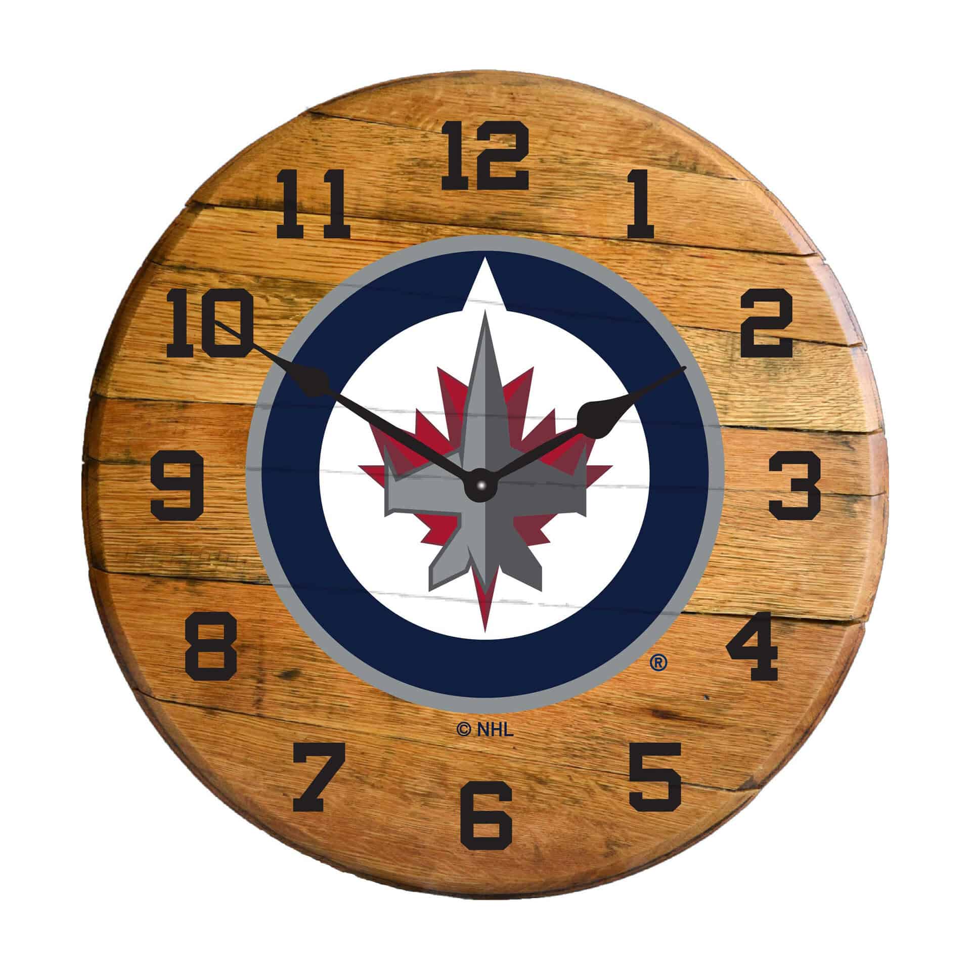 Winnipeg Jets Oak Barrel Clock 3 Winnipeg Jets Oak Barrel Clock - Image 3