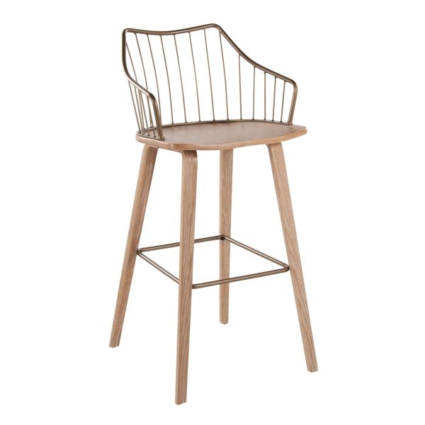 Winston 30 Farmhouse Whitewashed Wood and Copper Metal Barstool 1