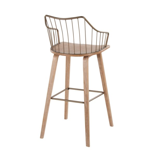 Winston 30 Farmhouse Whitewashed Wood and Copper Metal Barstool 3
