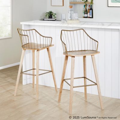 Winston 30 Farmhouse Whitewashed Wood and Copper Metal Barstool