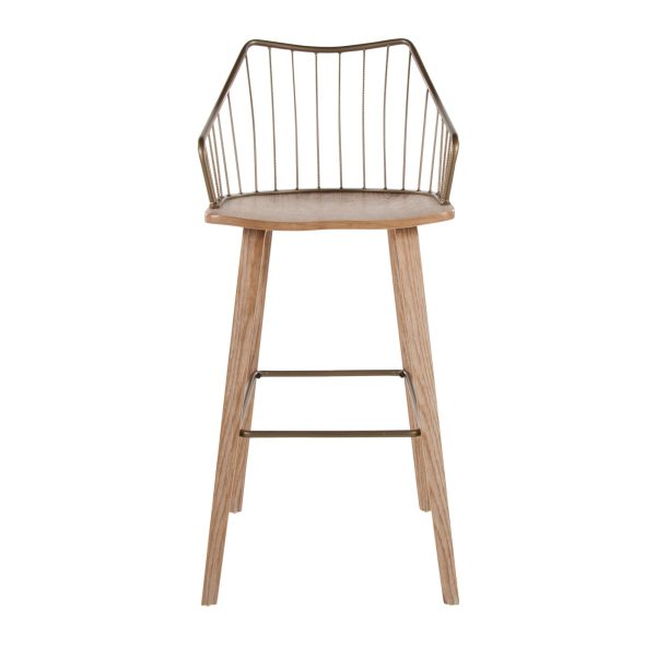 Winston 30 Farmhouse Whitewashed Wood and Copper Metal Barstool 5