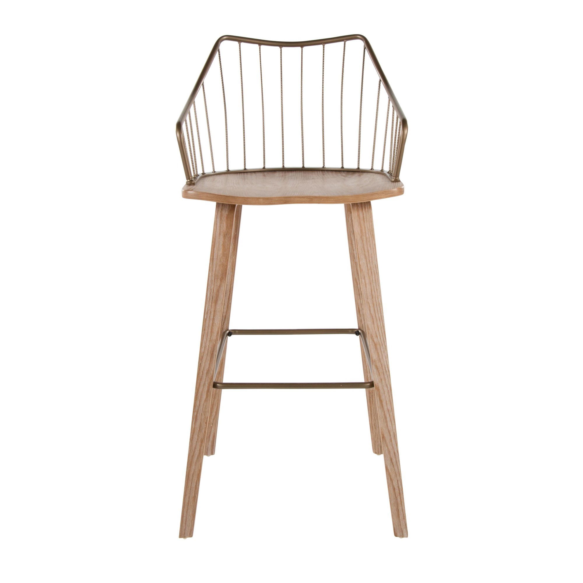 Winston 30 Farmhouse Whitewashed Wood and Copper Metal Barstool 6 Winston 30 Farmhouse Whitewashed Wood and Copper Metal Barstool - Image 6