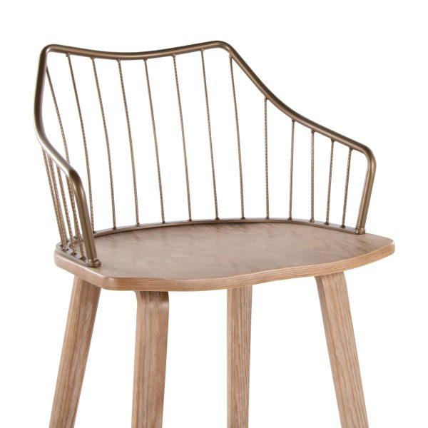 Winston 30 Farmhouse Whitewashed Wood and Copper Metal Barstool 6