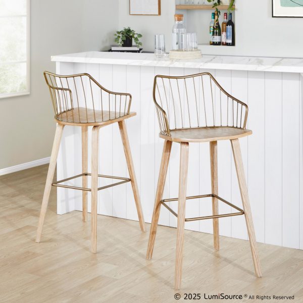 Winston 30 Farmhouse Whitewashed Wood and Copper Metal Barstool