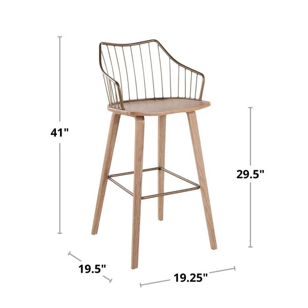 Winston 30 Farmhouse Whitewashed Wood and Copper Metal Barstool 9