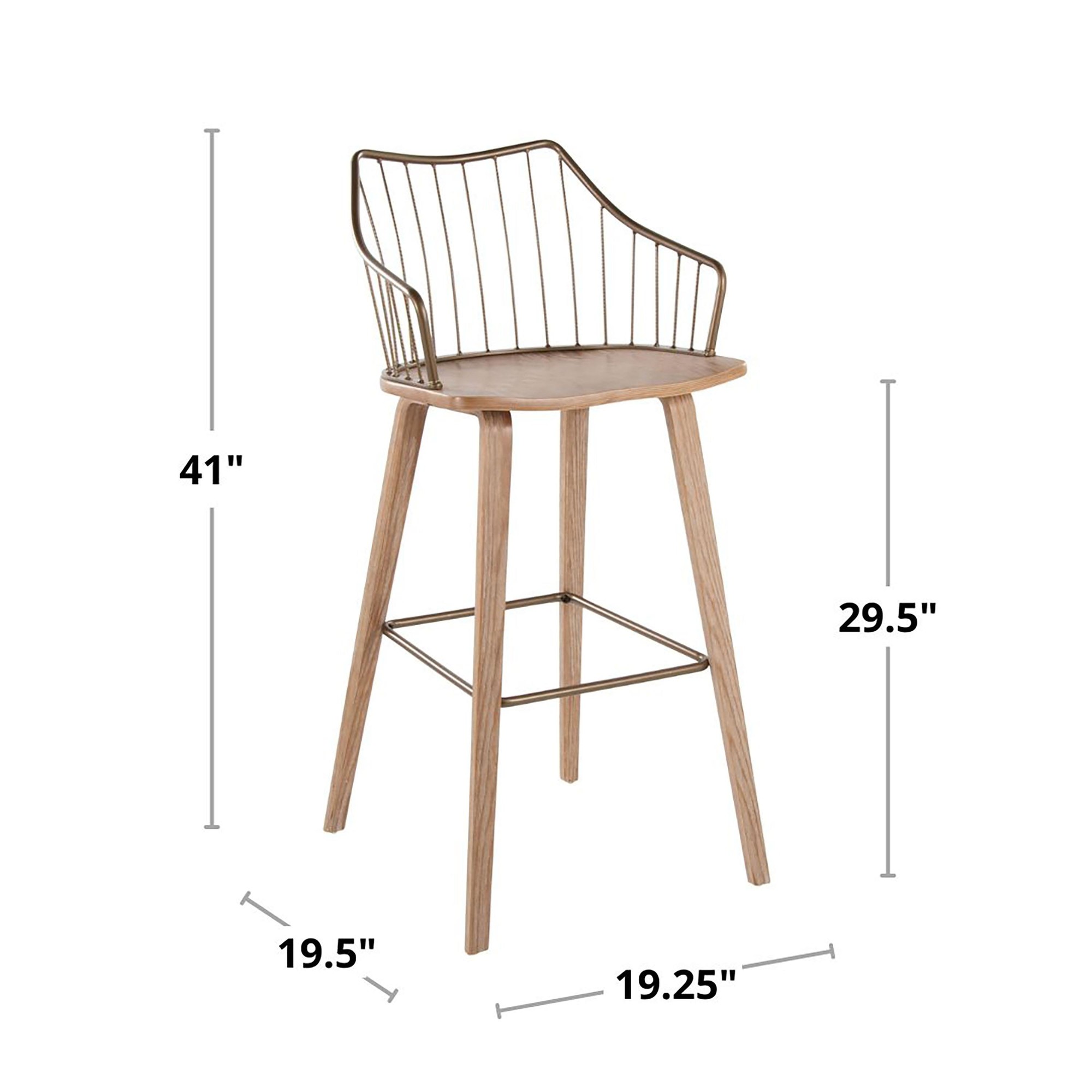 Winston 30 Farmhouse Whitewashed Wood and Copper Metal Barstool 10 Winston 30 Farmhouse Whitewashed Wood and Copper Metal Barstool - Image 10