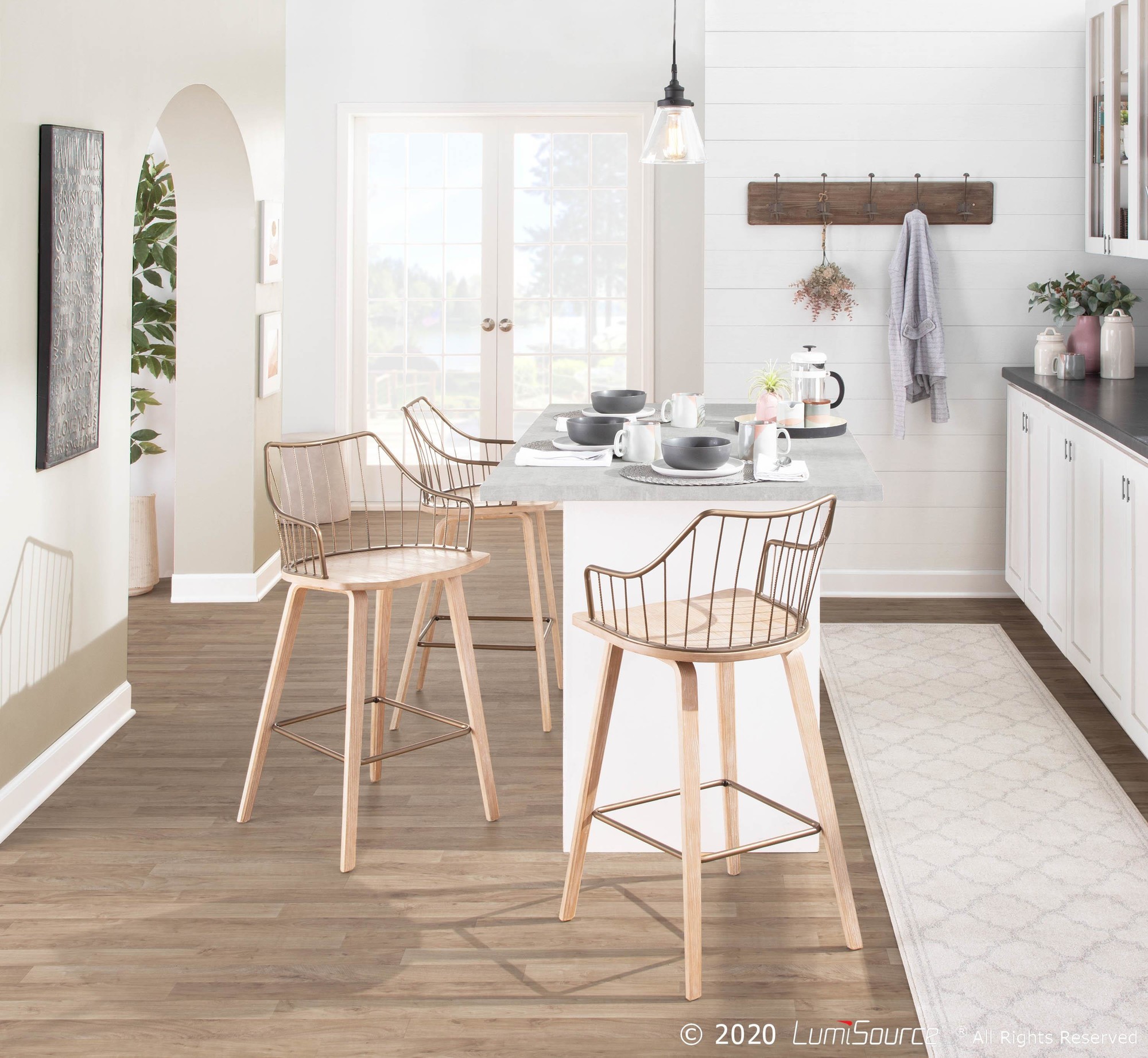 Winston Farmhouse Counter Stool White Washed Wood Antique Copper 2 Winston Farmhouse Counter Stool White Washed Wood Antique Copper - Image 2