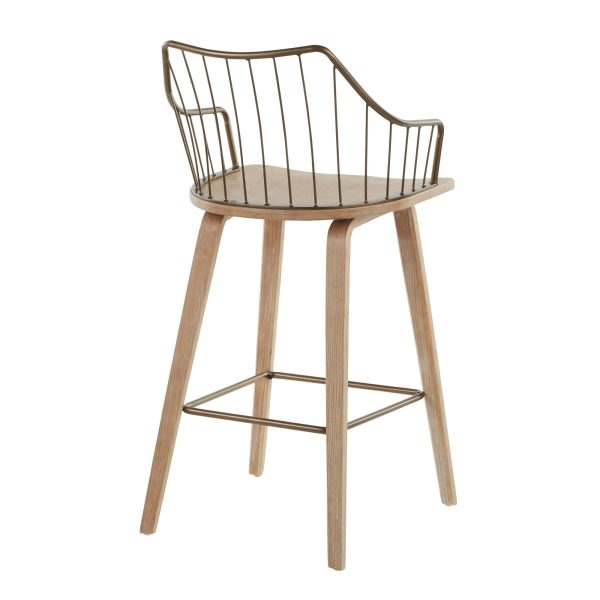 Winston Farmhouse Counter Stool White Washed Wood Antique Copper 10