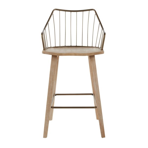 Winston Farmhouse Counter Stool White Washed Wood Antique Copper 12