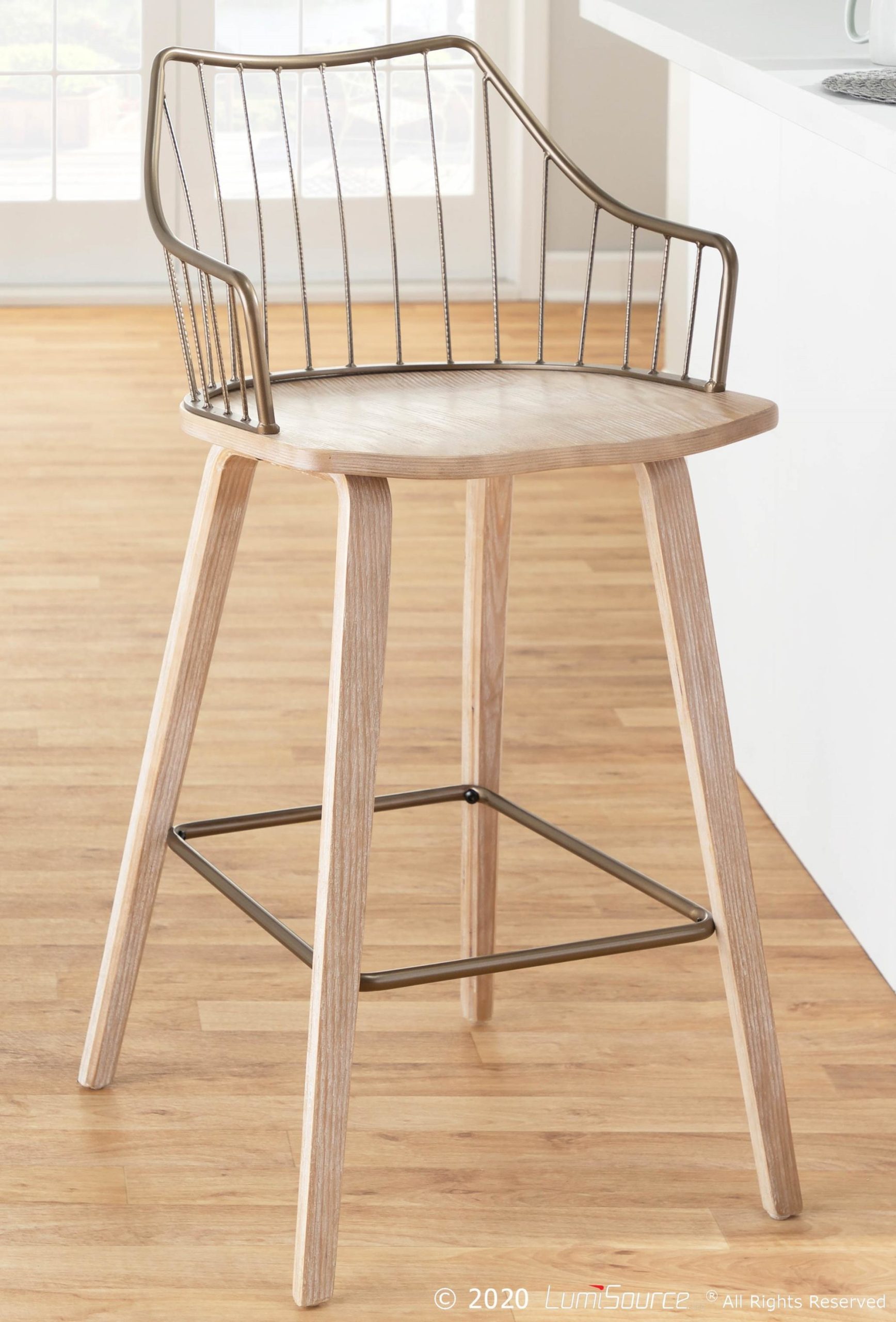 Winston Farmhouse Counter Stool White Washed Wood Antique Copper 3 Winston Farmhouse Counter Stool White Washed Wood Antique Copper - Image 3