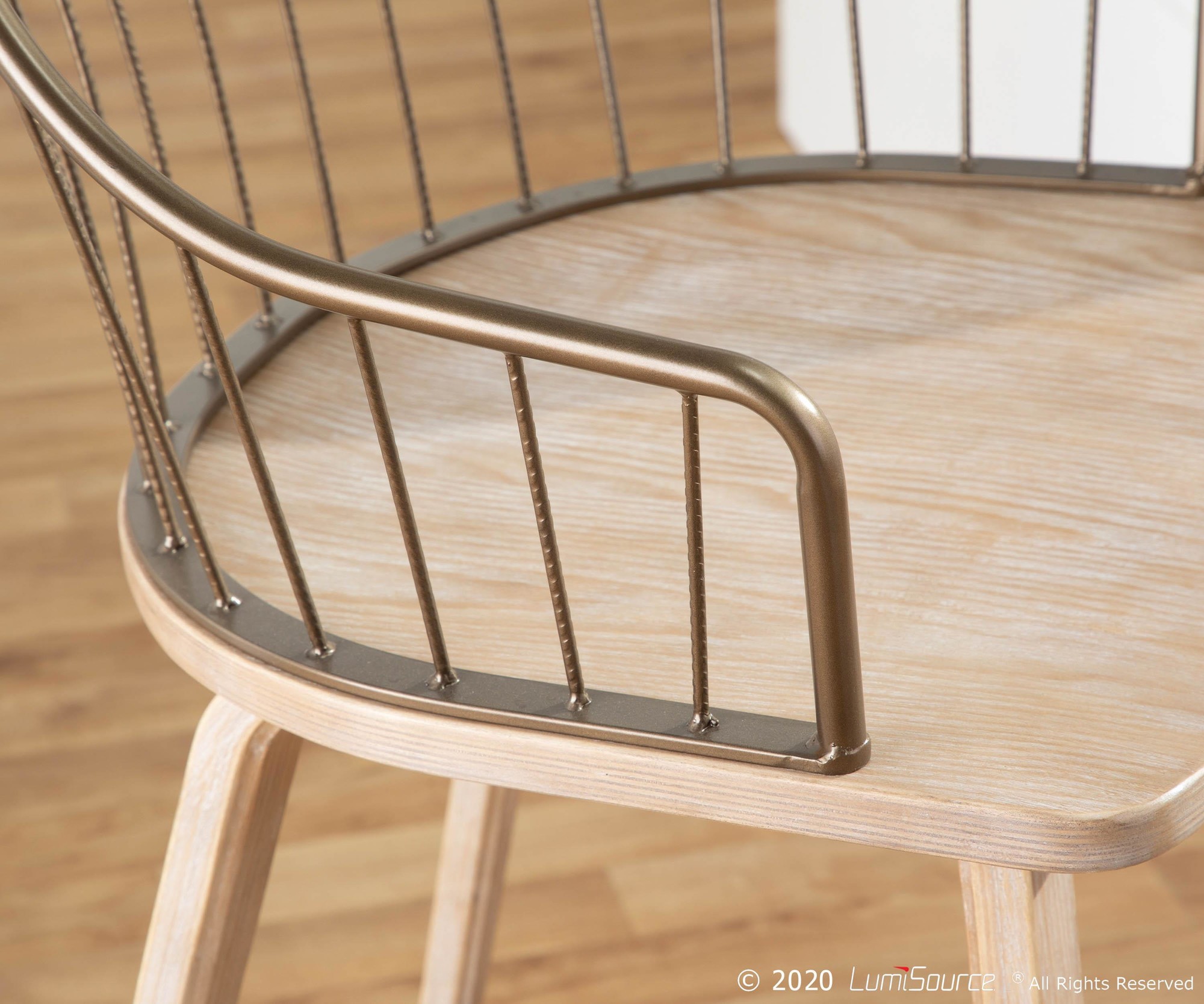 Winston Farmhouse Counter Stool White Washed Wood Antique Copper 4 Winston Farmhouse Counter Stool White Washed Wood Antique Copper - Image 4