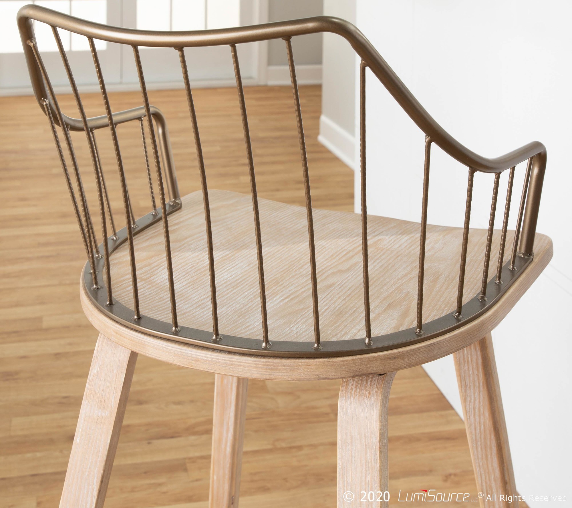 Winston Farmhouse Counter Stool White Washed Wood Antique Copper 5 Winston Farmhouse Counter Stool White Washed Wood Antique Copper - Image 5