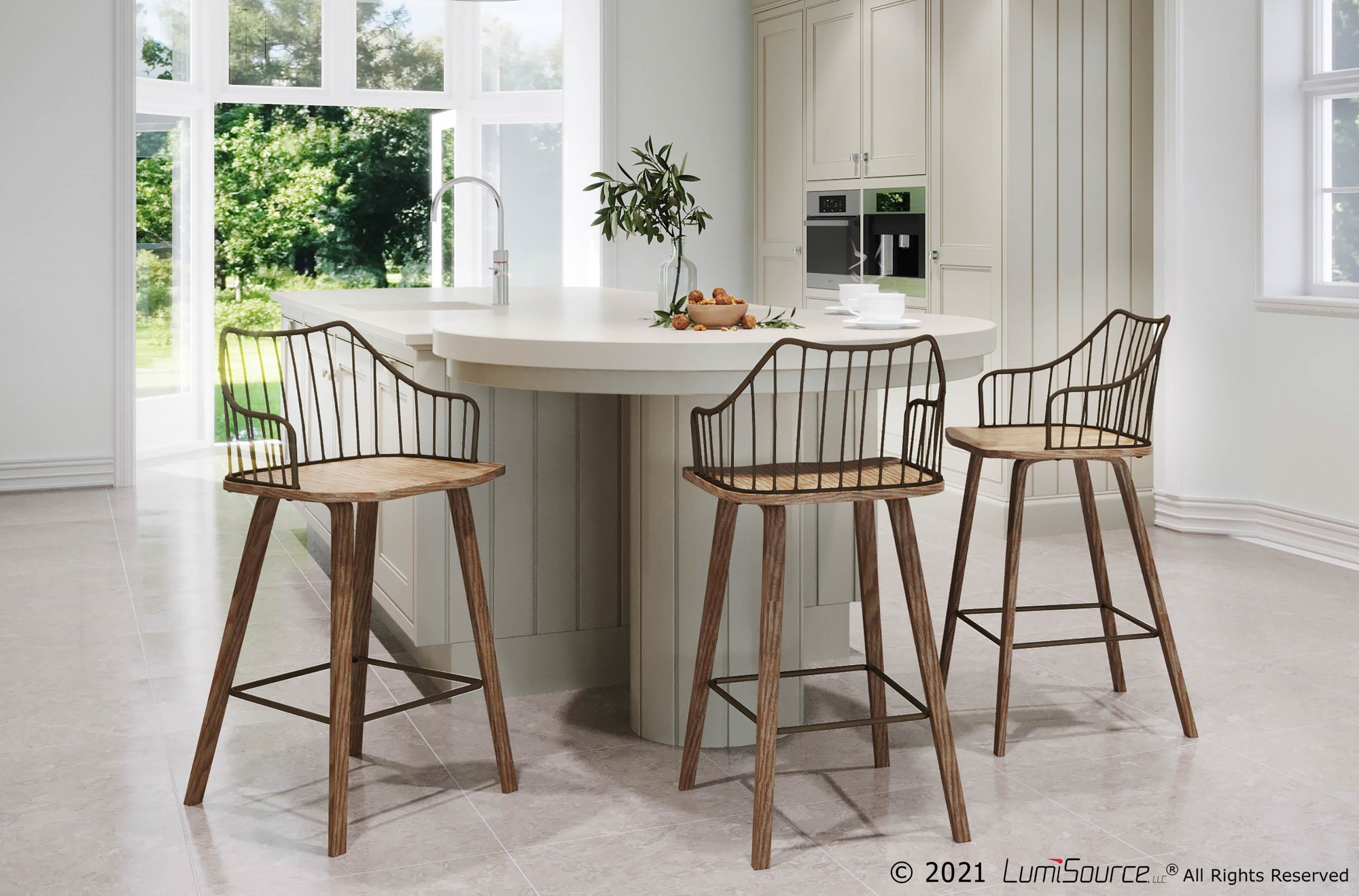 Winston Farmhouse Counter Stool White Washed Wood Antique Copper 8 Winston Farmhouse Counter Stool White Washed Wood Antique Copper - Image 8