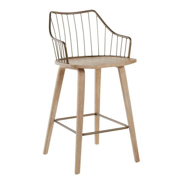 Winston Farmhouse Counter Stool White Washed Wood Antique Copper 8