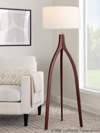 Wishbone Walnut Wood Contemporary Tripod Floor Lamp