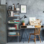 5 Tier Ladder Shelf with Metal Frame and Wood Finish
