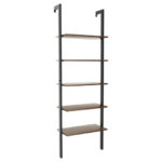 5 Tier Ladder Shelf with Metal Frame and Wood Finish
