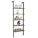 5 Tier Ladder Shelf with Metal Frame and Wood Finish