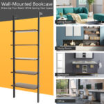 5 Tier Ladder Shelf with Metal Frame and Wood Finish