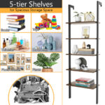 5 Tier Ladder Shelf with Metal Frame and Wood Finish